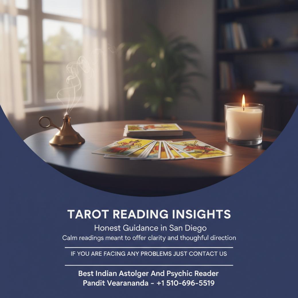 How Tarot Reading Works — A San Diego Astrologer Explains Tarot reading arrangement with candle and incense in San Diego calm room