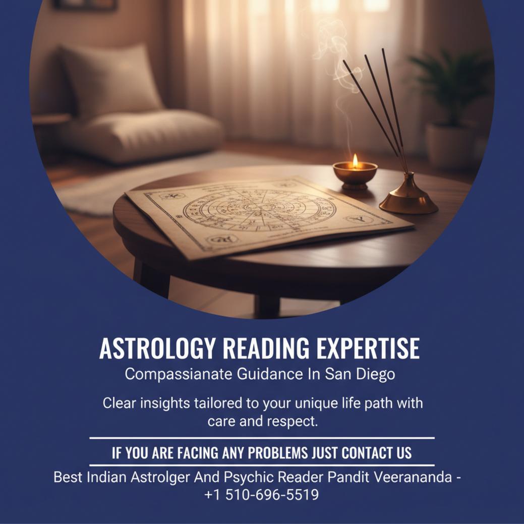 Calm Vedic astrology reading setup with birth chart in San Diego