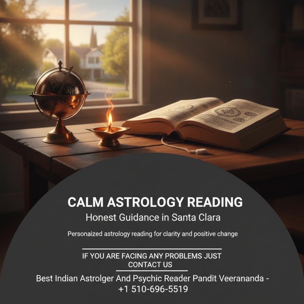 Astrology reading setup with book and lamp in Santa Clara tranquil room