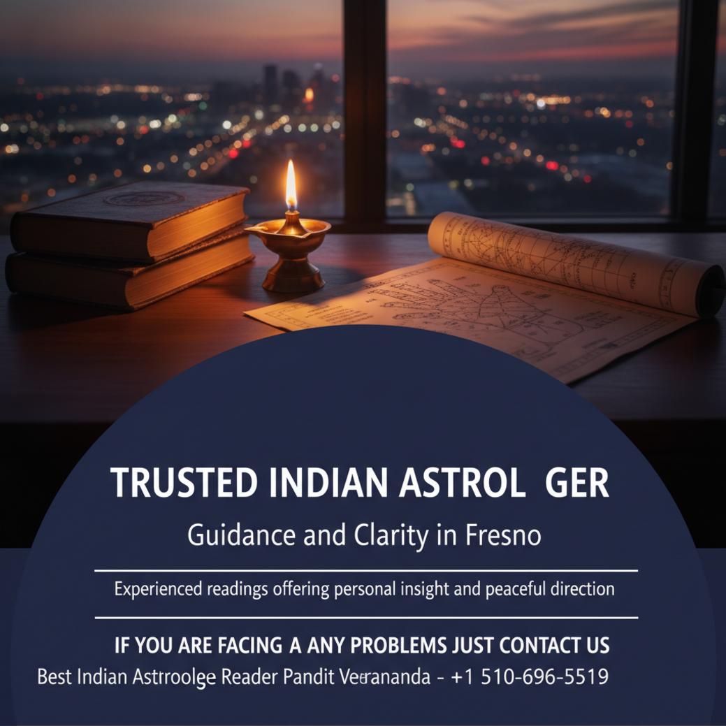 Calming astrology desk with Vedic books and charts in Fresno office