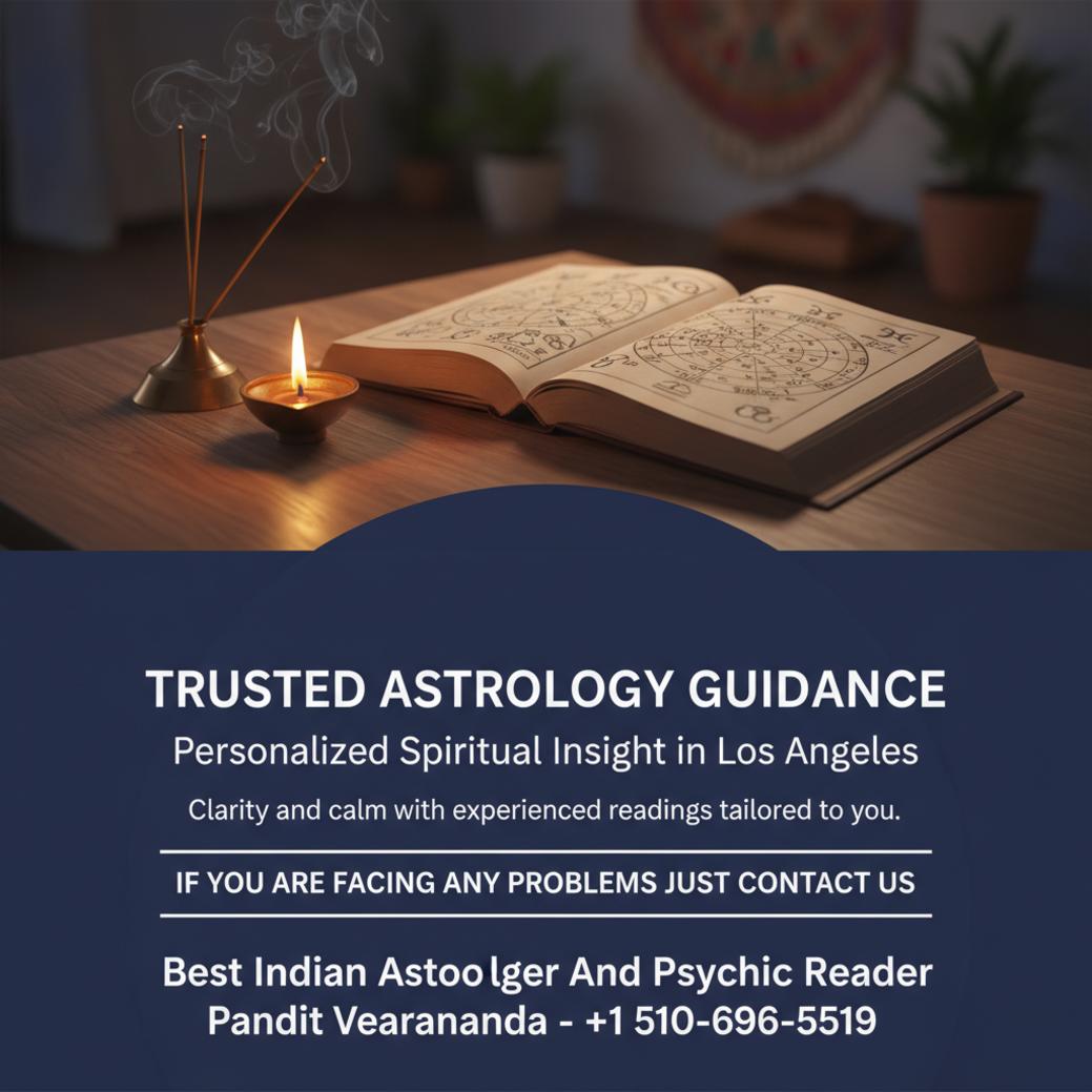 Wooden table with astrology charts and diya lamp for best indian astrologer in los angeles