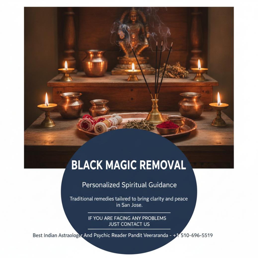 Traditional black magic removal ritual items on wooden altar San Jose