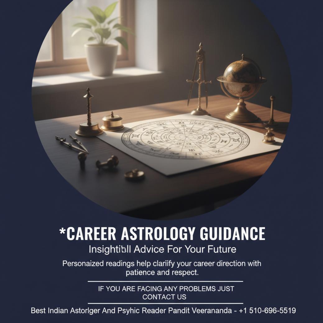 Career astrology guidance with Vedic chart in Fresno office lighting