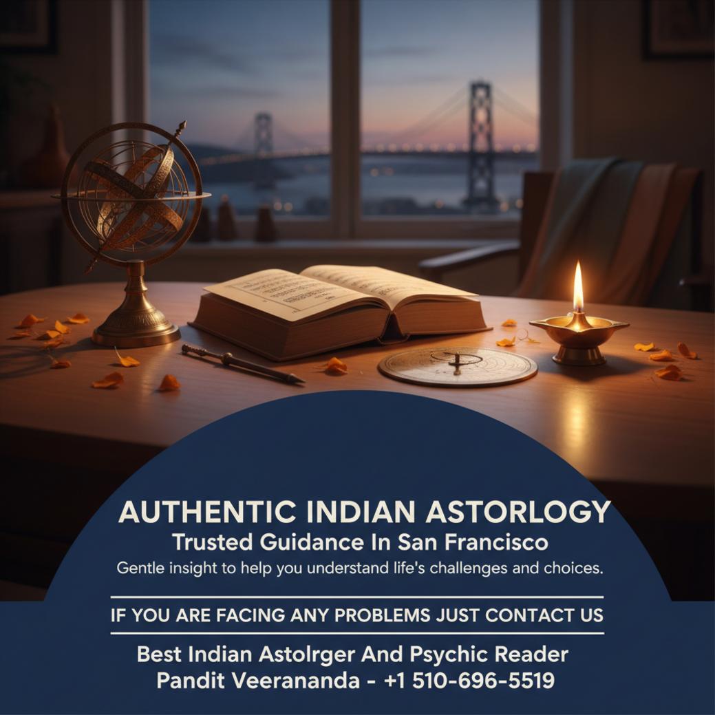 How an Indian Astrologer in San Francisco Can Help You Find Direction Indian astrologer consultation tools softly lit in San Francisco room