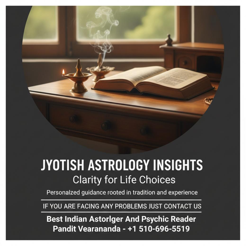 Traditional jyotish astrology setup with open book and lamp in Fremont