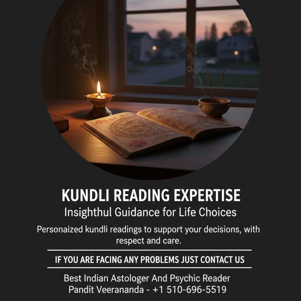 Kundli reading chart with oil lamp near Fremont, CA window