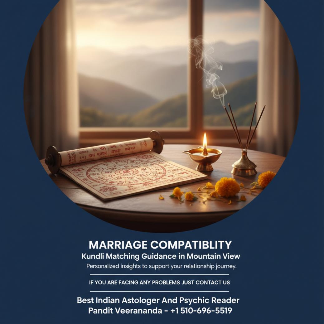Marriage compatibility kundli matching chart on wooden table Mountain View