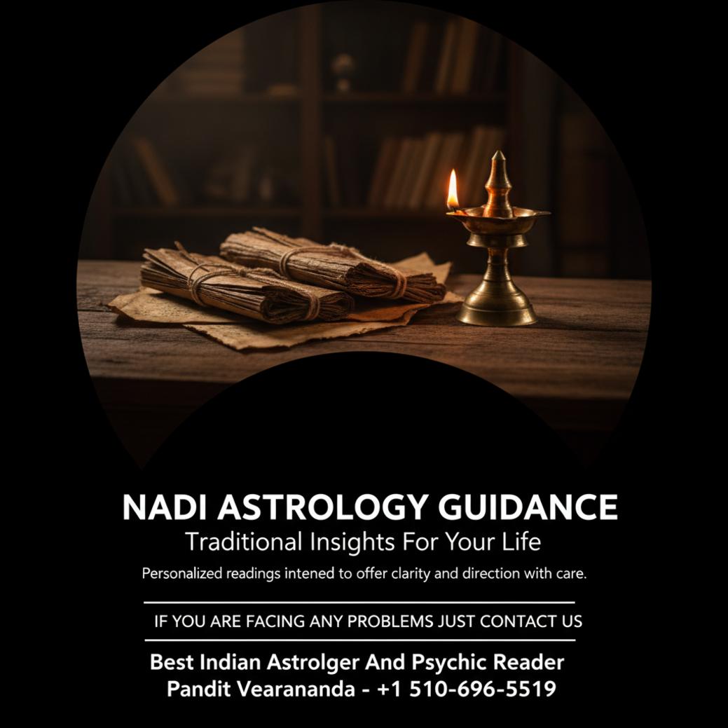 Traditional nadi astrology manuscripts on desk with lamp Fremont CA