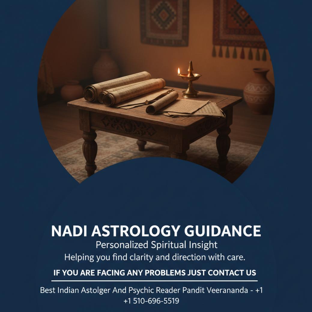 Nadi astrology palm leaf manuscripts on wooden table in Oakland, CA
