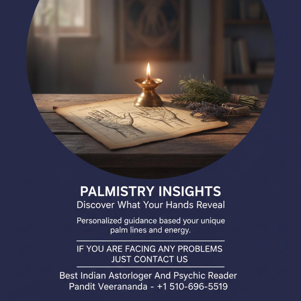 palmistry chart with hand diagrams on wooden table Bay Area calm room