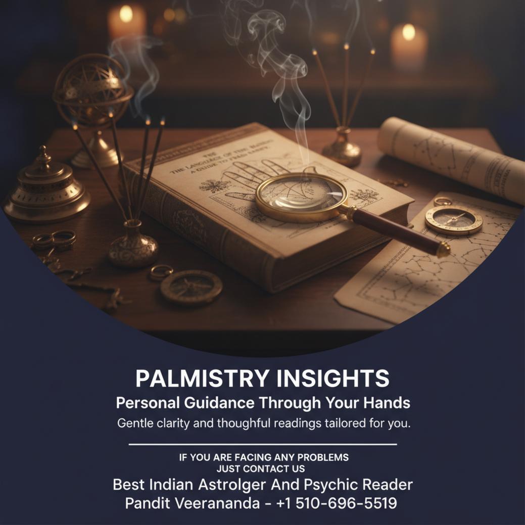 Palmistry reading setup with palms and books in Santa Clara office