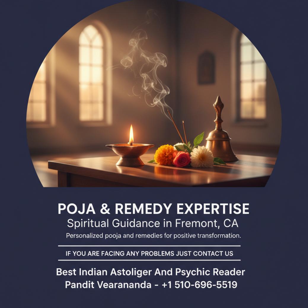 Traditional Vedic pooja items arranged calmly for pandit services in Fremont