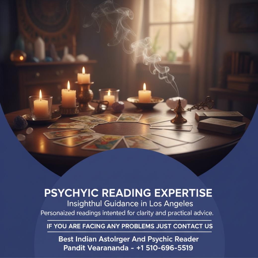 Peaceful psychic reading setup with tarot and candles in Los Angeles calm space