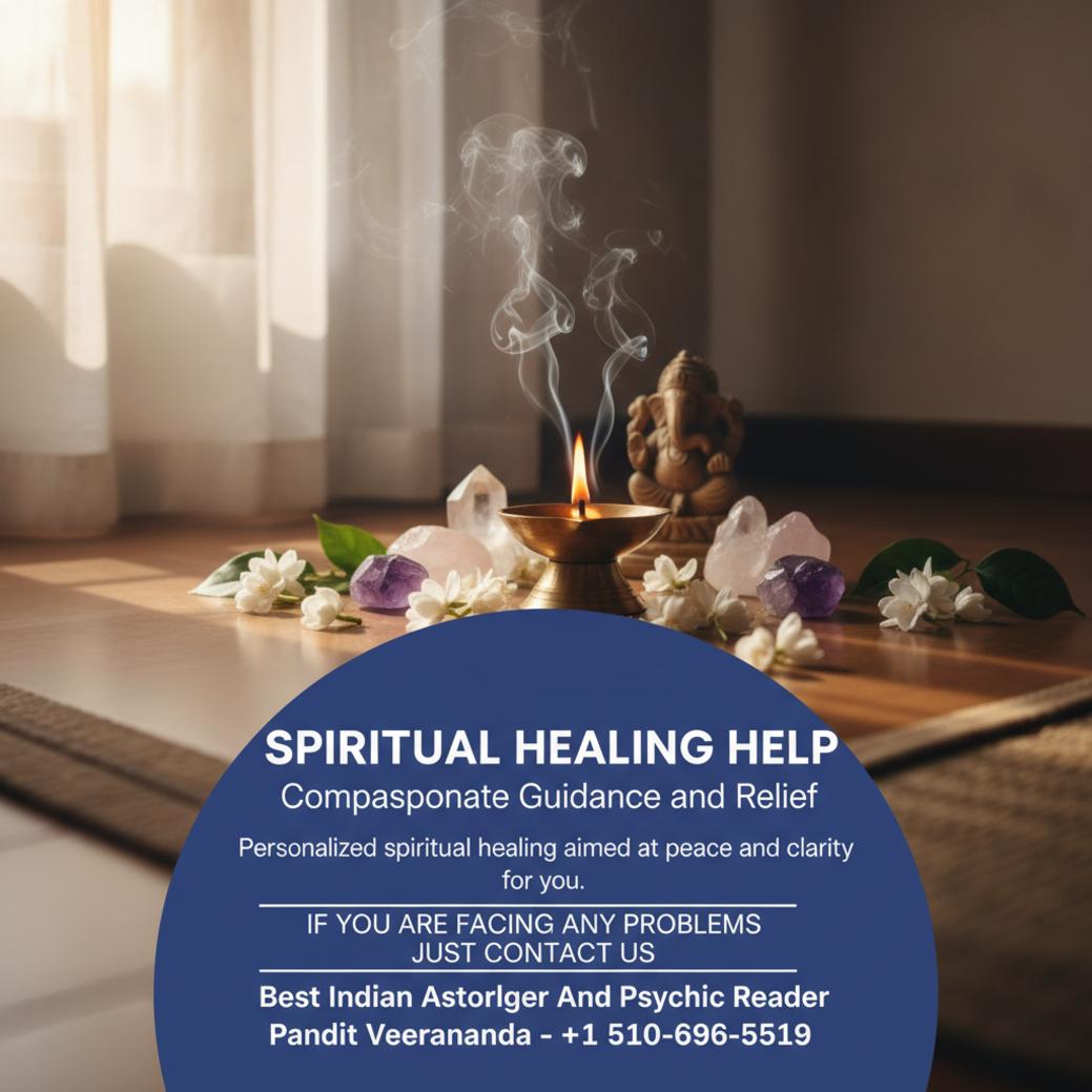 Spiritual healing altar with diya lamp and crystals in San Diego room