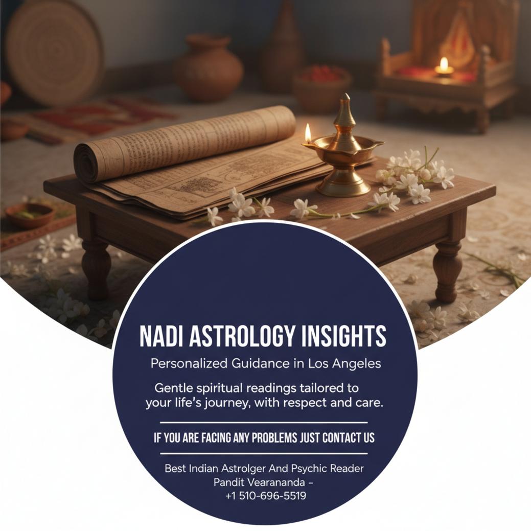 Ancient palm-leaf manuscripts for nadi astrology in Los Angeles with lamp
