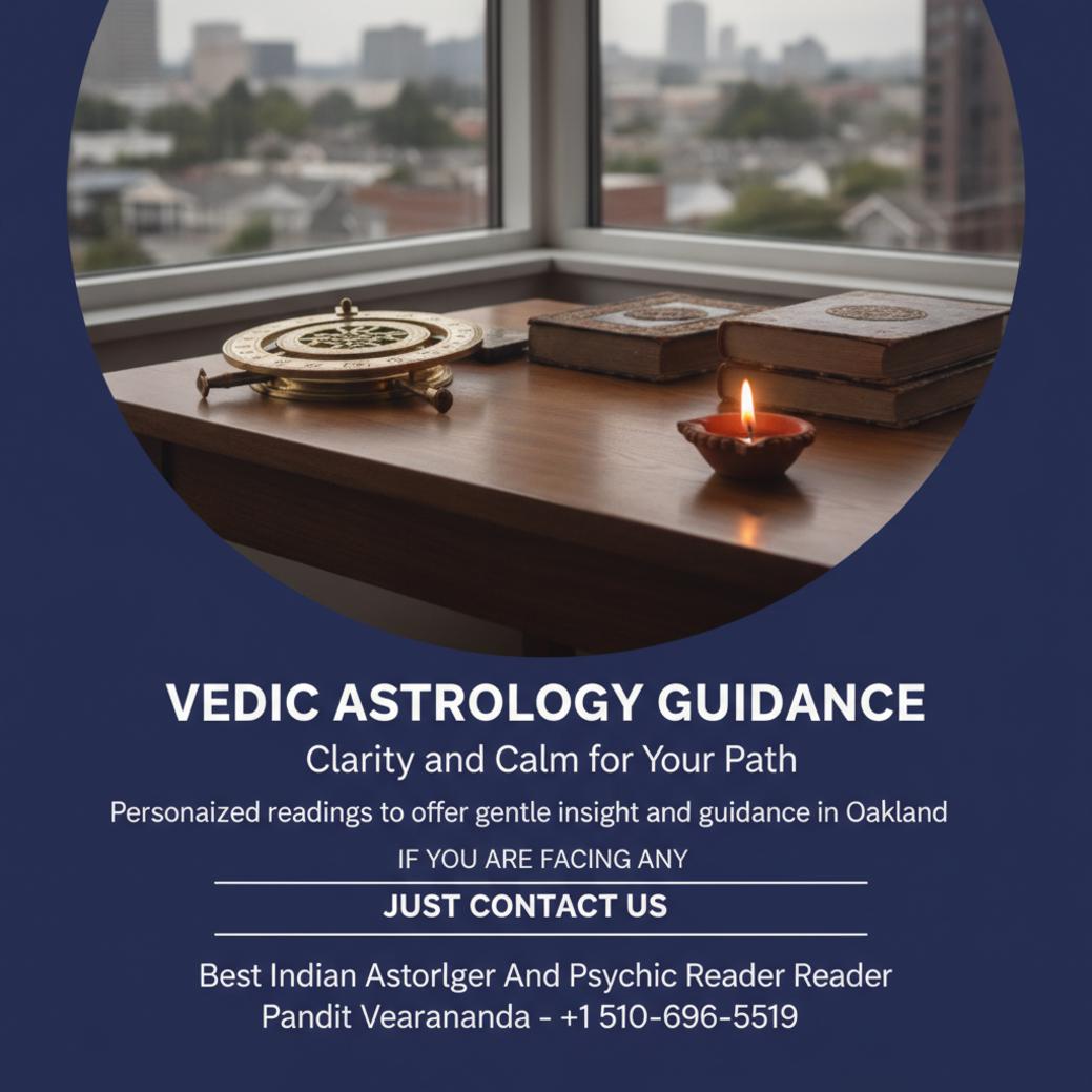 Vedic astrology tools on desk softly lit Oakland setting