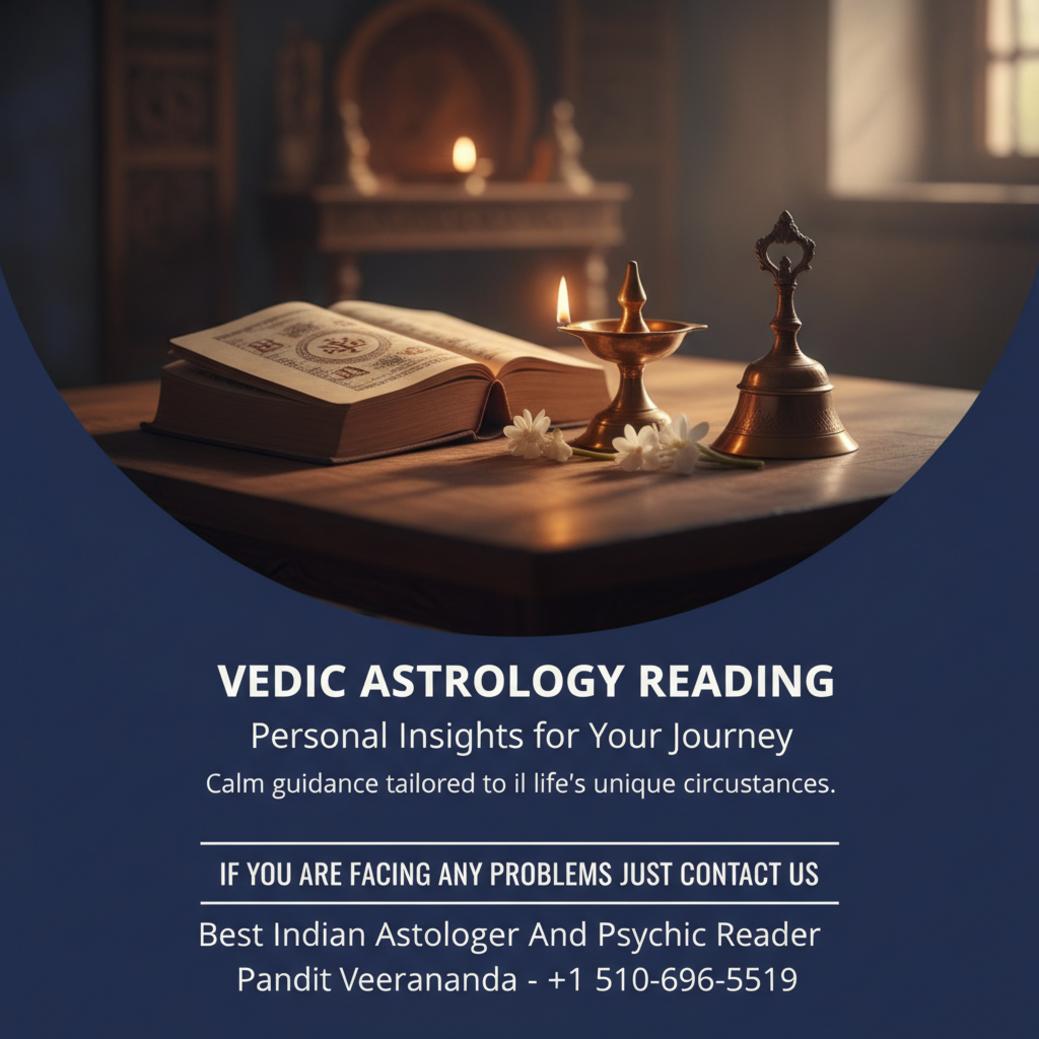 Wooden table with vedic astrology book in Cupertino, CA practice