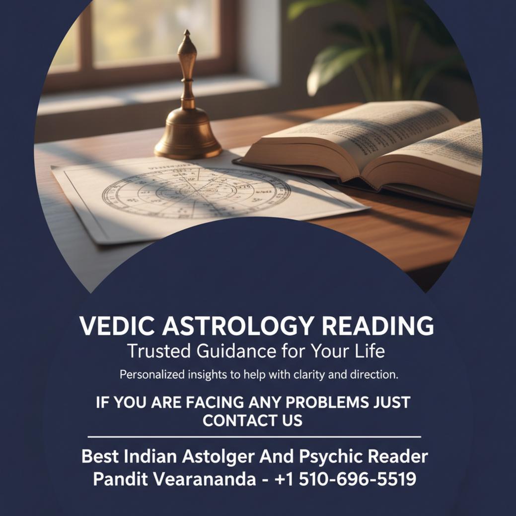 Vedic astrology reading tools on wooden desk in Fresno setting