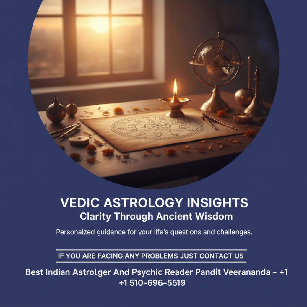 Vedic astrology birth chart and tools on wooden desk Sunnyvale