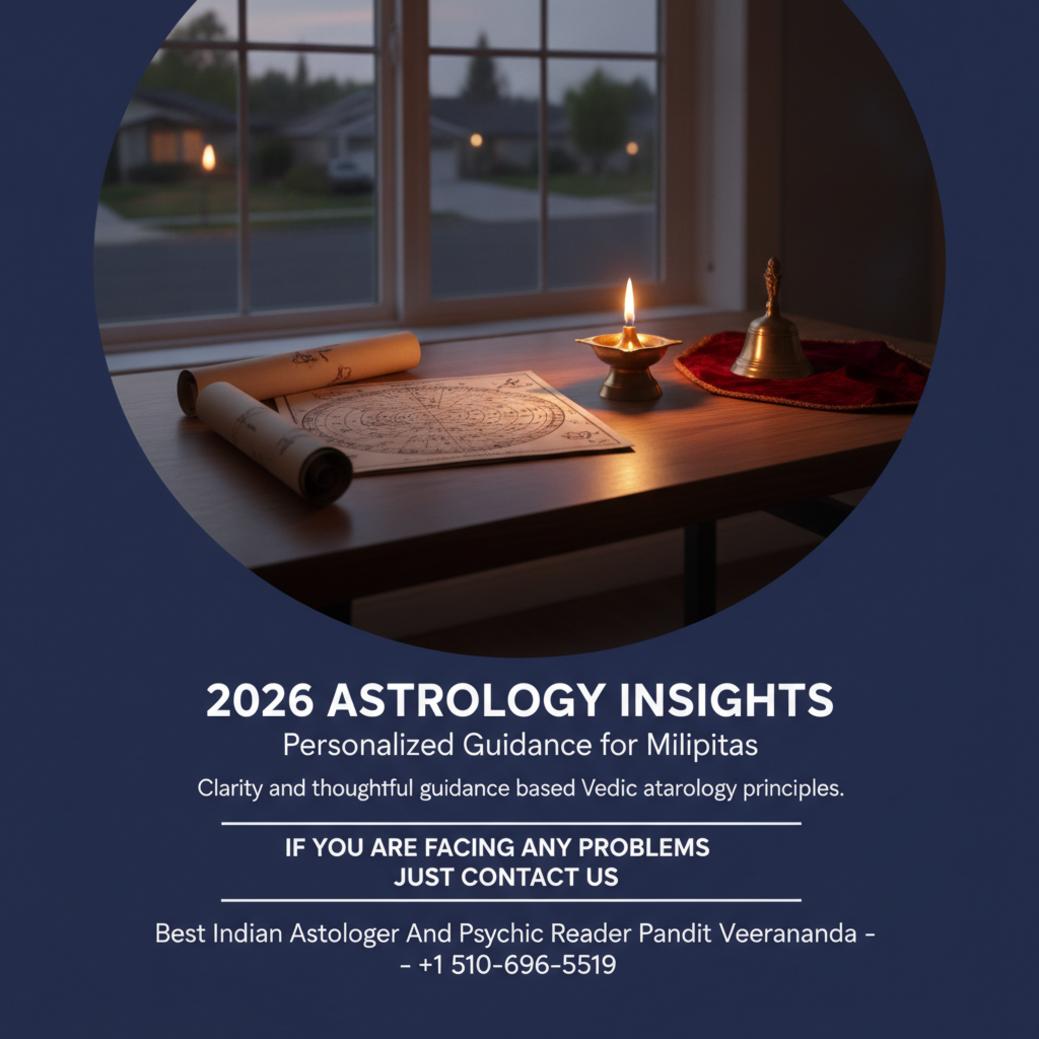 Vedic astrology charts and lamp on wooden desk in Milpitas office