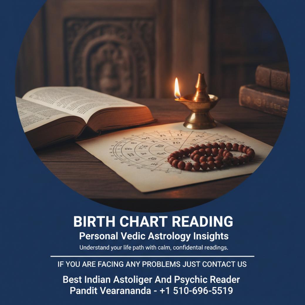 birth chart reading with kundli and oil lamp in Bay Area setting