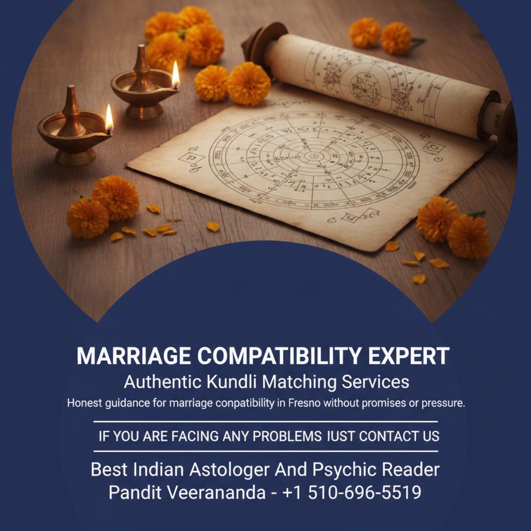 marriage compatibility kundli matching charts on table in Fresno office