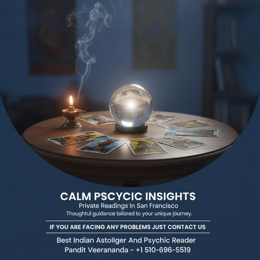 Quiet, warm psychic reading setting with crystal ball in San Francisco