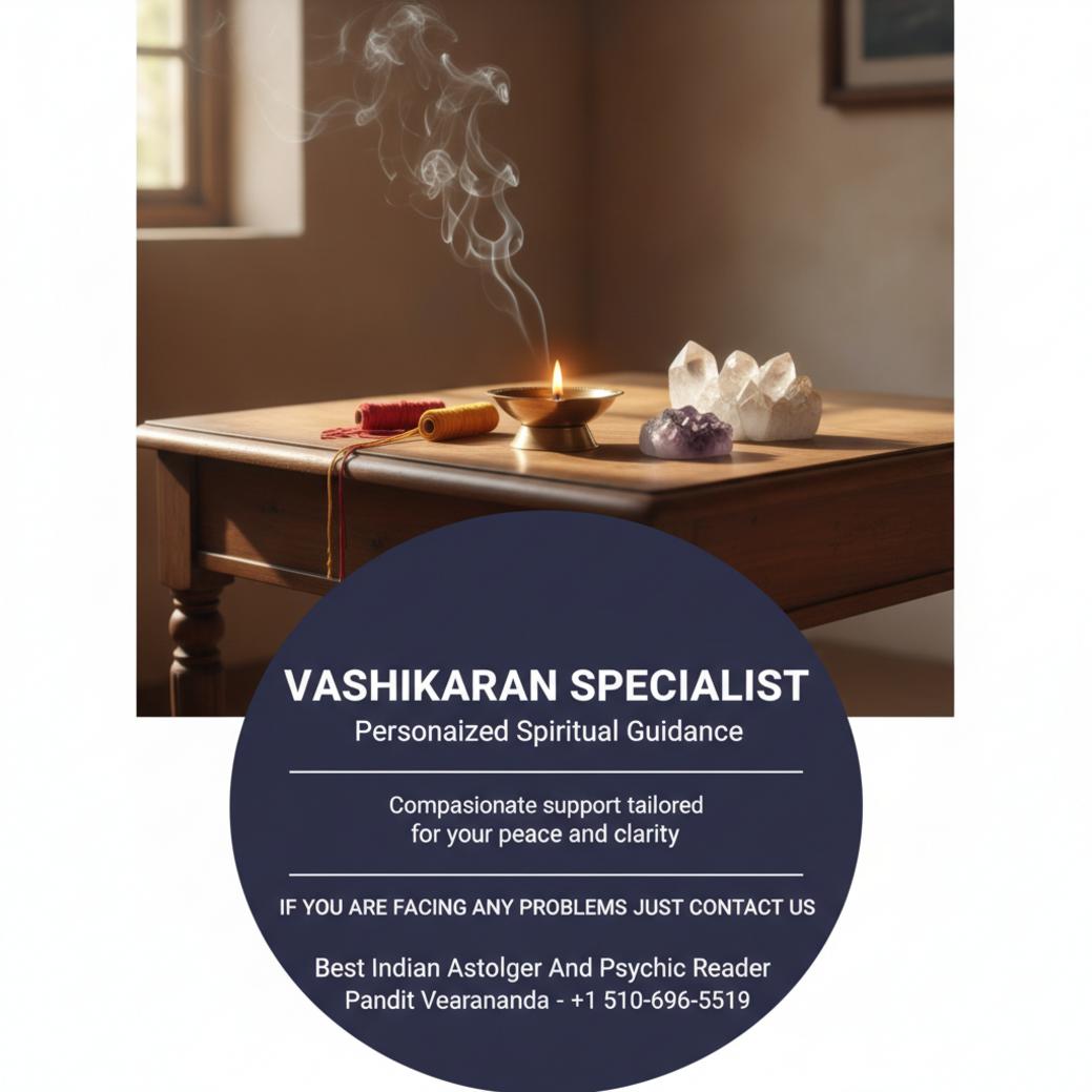 How a Vashikaran Specialist in San Diego Can Help You Find Clarity Vashikaran specialist altar with Vedic items softly glowing in San Diego room