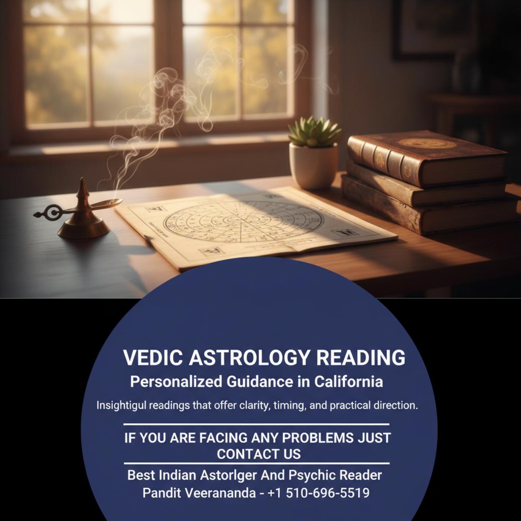 Vedic astrology reading tools and charts arranged in California setting
