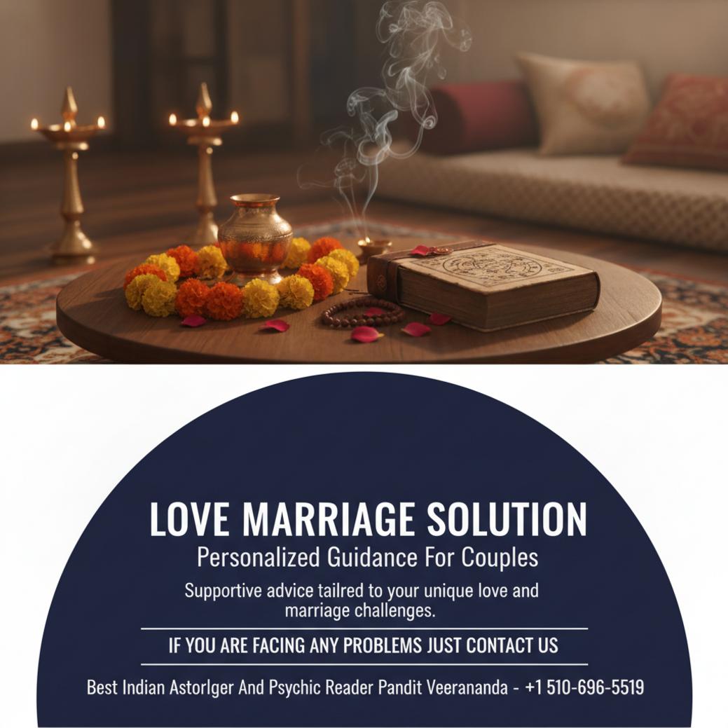 How Love Marriage Solution Helps Couples in Bay Area, CA Traditional love marriage solution setup with Vedic items in Bay Area astrology office